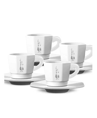 BIALETTI rtatz402 Набор чашек с блюдцами Set 4 Cups Perfetto Moka White - фото 28702