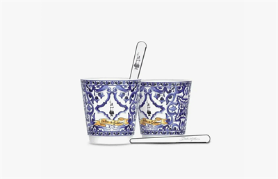 Набор из 2 фарфоровых чашек и 2 серебряных палочек для размешивания Bialetti SETBLUCP - фото 29406