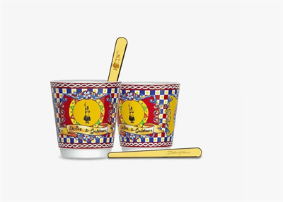 Набор из 2 фарфоровых чашек и 2 золотых палочек для размешивания Bialetti Sicilian Cart SETCARCP - фото 31533
